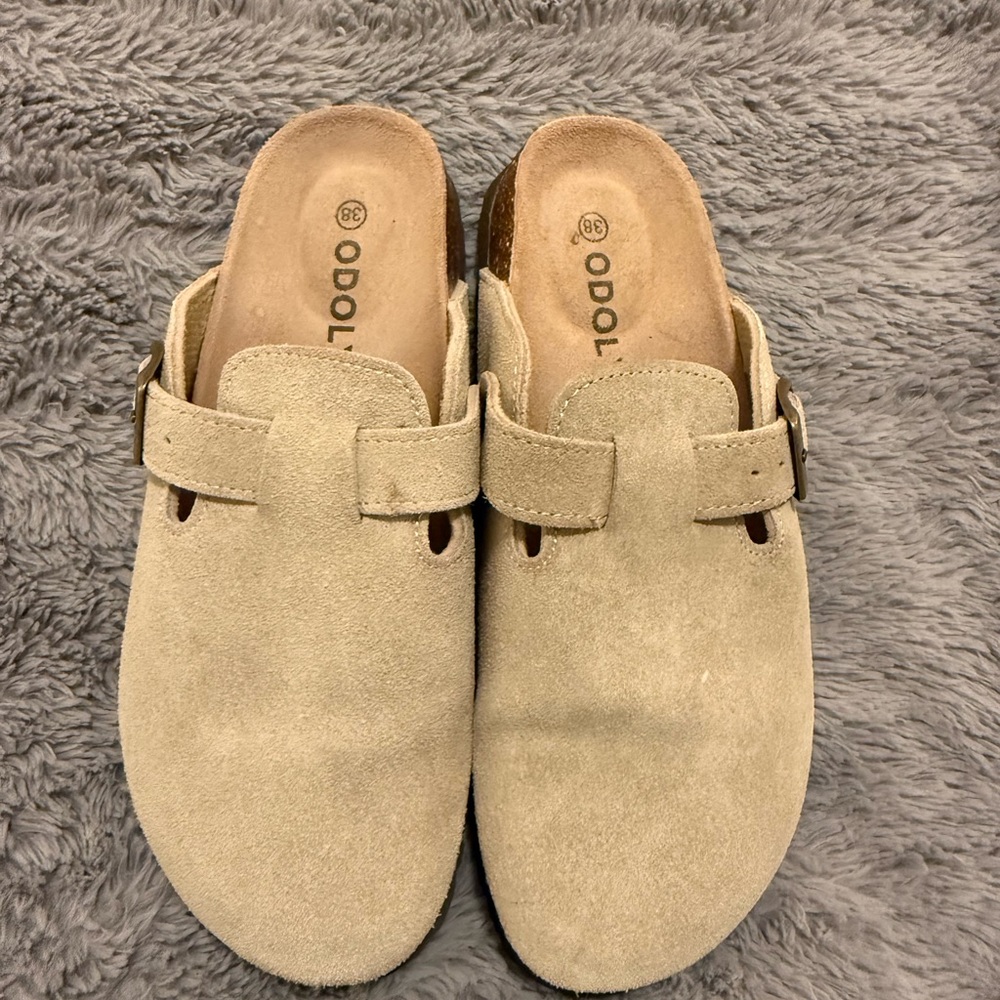 Beige Suede Women's Mules